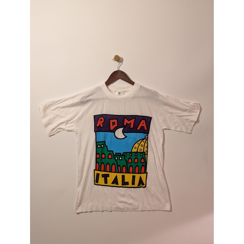 Blue Tiger Roma Italia T Shirt Mens Large White Good Graphic Retro Italy Tee